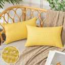 UGASA Outdoor Waterproof Pillow Covers Pack of 2 Weaving Texture Water Resistant Outside Decorative Pillow Cases for Patio Garden Porch Yard Bench Tent 12x20 Inch, Yellow