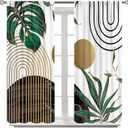 Abstract Emerald Green Curtains, Retro Boho Tropical Leaves Window Treatments Sun Geometric Arch minimalisted Modern Blackout Window Drapes for Living Room Bedroom Kitchen W42xL54in