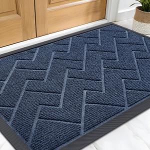 OLANLY Front Door Mat Indoor Outdoor Entrance, Waterproof All-Season, All-Weather Welcome Doormat, Sturdy Natural Rubber, Low Profile, Easy Clean Patio Porch Entryway Outside Floor Mat, 47x32, Blue