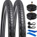 YUNSCM 2-PCS 700C Road Bike Tires 700x38C/40-622 and 700C Bike Tubes Schrader Valve with 2 Rim Strips Compatible with 700x36C 700x37C 700 x 38C 700x39C 700x40C Bike Bicycle Tires and Tubes (Y-1128)