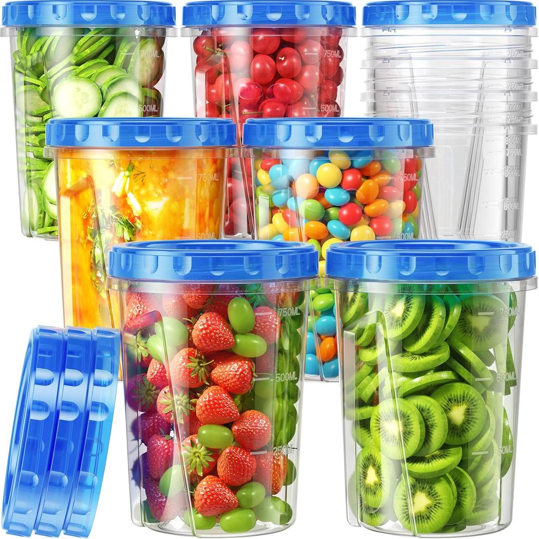 10 Pack-33oz Freezer Storage Containers Set, Plastic Food Storage Containers with Twist Top Lids, BPA Free Stackable Soup Containers for Overnight Oats/Salad/Leftover/Soup/Ice Cream