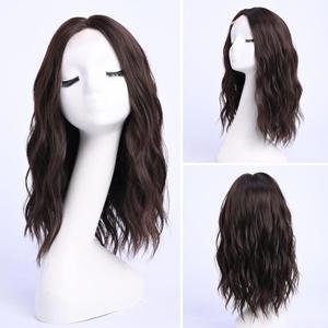 Medium Length Wavy Wigs for Women 18 Inch Middle Part Wavy Wig Natural Looking Synthetic Heat Resistant Fiber Wig for Daily Party Use (18 inch) (Dark Brown)