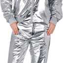 Halfchet Men's Metallic Jacket and Pants Set Jacket Men Straight Leg Trousers Costume for Men Disco Cosplay Party, M