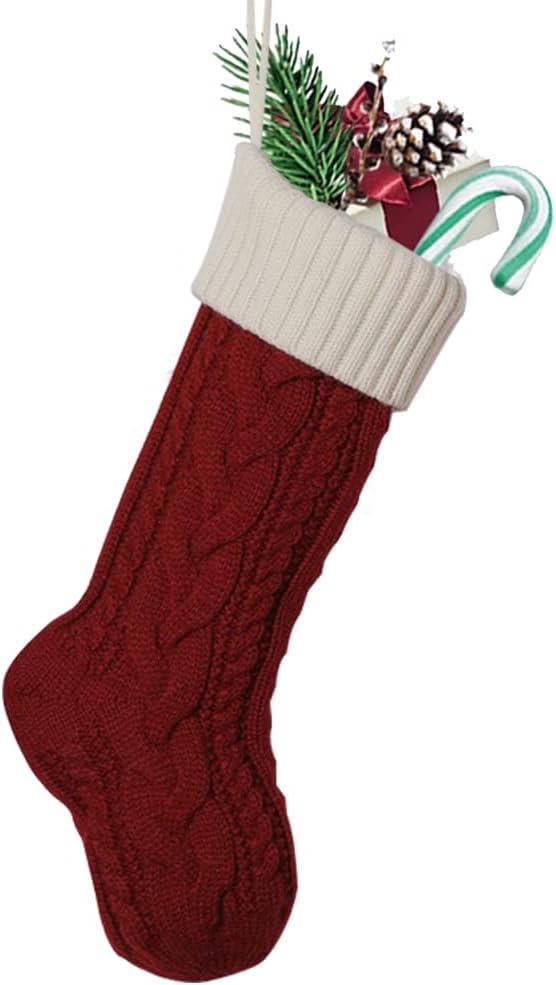 Nanou Christmas Stockings 18" Knitted Christmas Socks Family Holiday Decorations Great Big Stockings for Gift to Family, Friends and Kids (Fuchsia(Body)+Ivory(Mouth), Length 18",Pack 1)