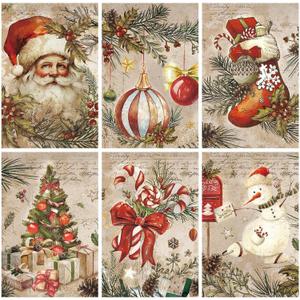 Kosiz 6 Pcs Christmas Diamond Art Kits Christmas Diamond Painting Kits for Adults Vintage Style Winter Snow DIY Cartoon 5d Rhinestones Crafts with Tools for Home Wall Decoration Holiday Gifts