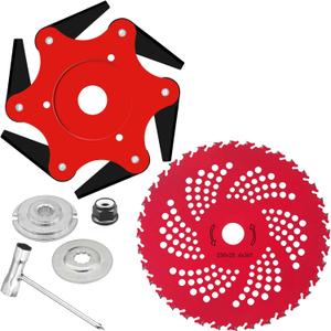 CZS Steel Trimmer Head, 6 Steel 65Mn Razors Trimmer Head & 36 Teeth Brush Cutter Blade, Weed Eater Blades for Brush Cutter, Trimmer, Weed Eater (Adapter Kits Included)
