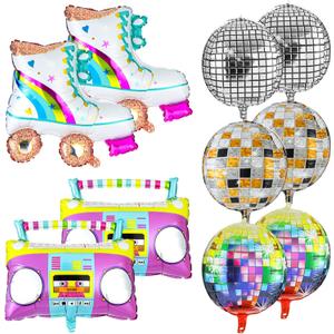10 PCS Roller Skate Balloon Set 22 Inch Disco Ball Balloons Color Foil Boombox Balloon 80s 90s Retro Balloons for Disco Theme Hip Hop Birthday Party
