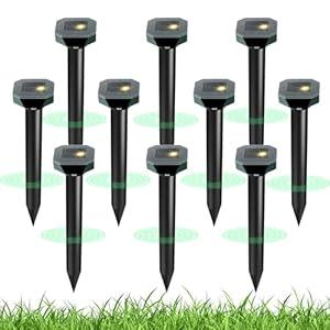 Snake Repellent for Yard & Mole Repellent Solar Powered, Ultrasonic Deterrent, IP65, to Get Rid of Gopher, Hawk, Vole, Skunk for Lawn & Garden (10 Pack)