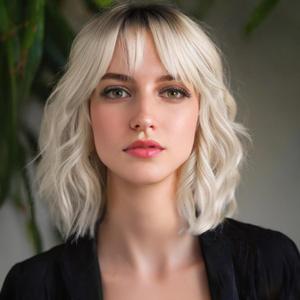 MINLEE Blonde Wig with Bangs for Women 14 Inch Short Bob Wavy Curly Wig Ombre Blonde Hair Wigs Heat Resistant Synthetic Wigs