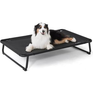 Made4Pets Outdoor Elevated Dog Bed for Large Dogs - Cooling Raised Pet Cot with Skid-Resistant Feet, Tool-Free Setup, Chew-Resistant Frame, Washable Mesh Hammock, Indoor & Outdoor Use, 42"x28", Black