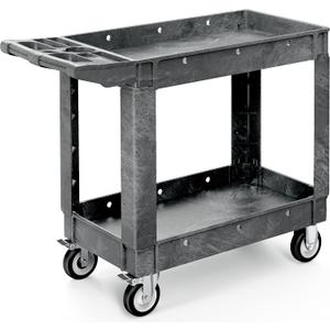 YITAHOME Utility Cart on Wheels, 550 lbs Capacity Service Cart, 40 x 17 Inch Rolling Work Carts, 2 Shelf Heavy Duty Plastic Cart Suitable for Warehouse, Garage, School & Office, Cleaning, Gray