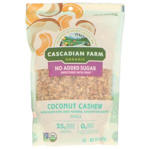Cascadian Farm Organic Coconut Cashew Granola Cereal, No Added Sugar, 11 Ounces (Pack Of 4) (EXP 05/05/27)