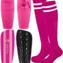 Hryrbay Kids Soccer Shin Guards Toddler Shin Pads with Sleeves and Socks for Age 3-16 Protective Lightweight Soccer Equipment Ideal for Playing Training Inspired by The World Cup (L(9-12 Years), Hot Pink)