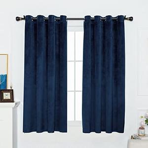 FY FIBER HOUSE Velvet Vintage Curtains Panels Thermal Insulated Royal Privacy Window Shade Drapes for Bedroom/Sliding Glass Door Bedroom Living Room Office 52Wx63L Inch 2 Panels Dark Blue