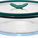 Anyday 7-Cup Glass Food Storage with Glass Lid, Round Shallow Dish | Plastic-Free Meal Prep & Microwave Cookware | Stackable Airtight Storage Container with Vented Lid for Microwave-Safe Reheating (Clear - Kale)