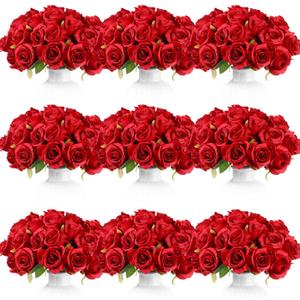 Jexine 120 Pcs Artificial Rose Flowers Bouquet Silk Realistic Flowers Bulk Centerpieces DIY Bride Fake Rose for Home Bridal Wedding Party Decorations(Red)