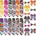 12 Rolls 60 Yards Day of The Dead Wired Edge Ribbons Black Purple Sugar Skull Flower Burlap Ribbon Dia De Los Meurtos Ribbon for Halloween Party DIY Craft Wreath Decor