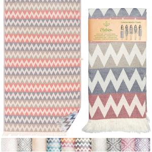 Turkish Beach Towel 35x67 100% Cotton, Quick Dry, Lightweight Oversized Beach Towel for Pool & Travel Zig Zag Navy Red Color