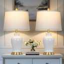 LUXEFLOW White Ceramic Table Lamps Set of 2, 23" Modern Ceramic Bedside Lamps with Ginger Jar Design, Farmhouse Lamp for Living Room End Table, Elegant Bedroom Lamp for Nightstand Desk Side Home Decor