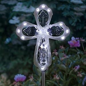 Exhart Solar White Cross Memorial Stake w/ 12 LED Lights – Christian Cross Yard Stake in Clear Acrylic - Features Solar LED Decor Lights – Holy Cross Garden Art, 4 X 34” Pure White Exhart Solar White Cross Memorial Stake w/ 12 LED Lights – Christian Cross Yard Stake in Clear Acrylic - Features Solar LED Decor Lights – Holy Cross Garden Art, 4 X 34” Pure White