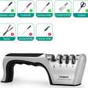 Longzon 5-in-1 Knife Sharpener 4 Stage with Cut-Resistant Glove, Quickly Sharpens & Restores Dull Blades, Easy & Safe for Home Kitchen Use, Fits Most Knives and Scissors, Black+Silver