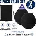 2 Pack 12" x 15" Round Boat Buoy Cover Boat Fender Bumpers Covers Fender Protector Bumper Sleeves Black Durable Polyester