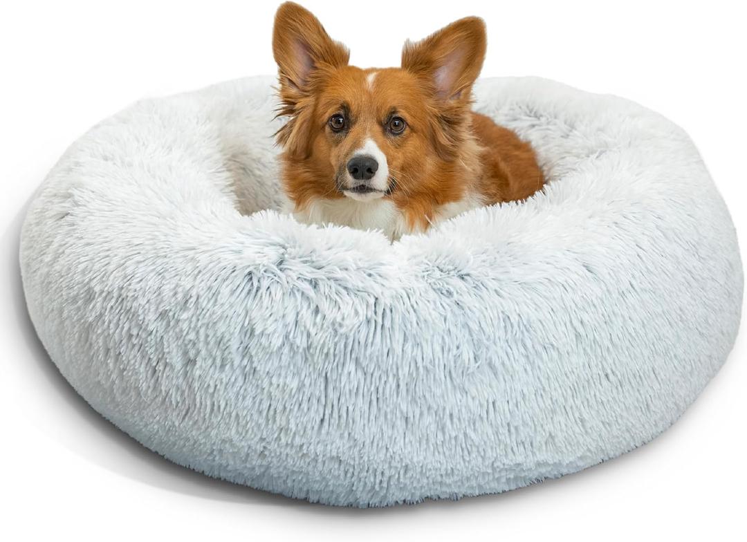 Best Friends by Sheri The Original Calming Donut Dog Bed for Medium Dogs up to 45 lbs, Shag Faux Fur, Frost Gray, Medium, 30" x 30"