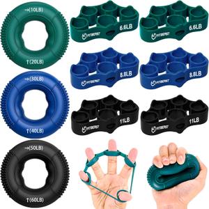 FitBeast Grip Strength Trainer, Finger Exerciser, Forearm Strengthener 9-Piece Kit, Hand Grip Strengthener Targeted Strength, Relief & Recovery (Deep Blue)