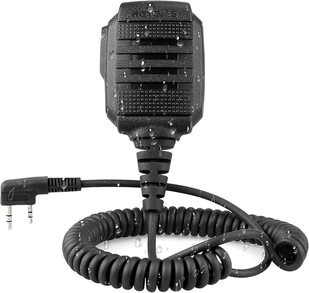 Retevis Walkie Talkie Speaker Mic,IP54 Waterproof 2 Pin Shoulder Speaker Mic,for RT22 RT68 RT27 H777 RB26 RB29,Compatible with BAOFENG UV-5R BF-F8HP PRO 5RM UV-21R K5PLUS Samcom Pxton Tidradio Radio