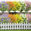 Grunyia 20 Bundles Outdoor Artificial Fake Flowers UV Resistant Boxwood Faux Plastic Plants for Hanging Garden Porch Window Box Outside Decoration(Mix)