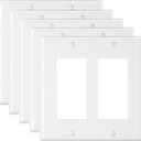 VCELINK (UL Listed) Double Light Switch Cover 5 Pack, 2 Gang Decora Wall Plate White, 4.50" x 4.56" Light Switch or Receptacle Cover Plates