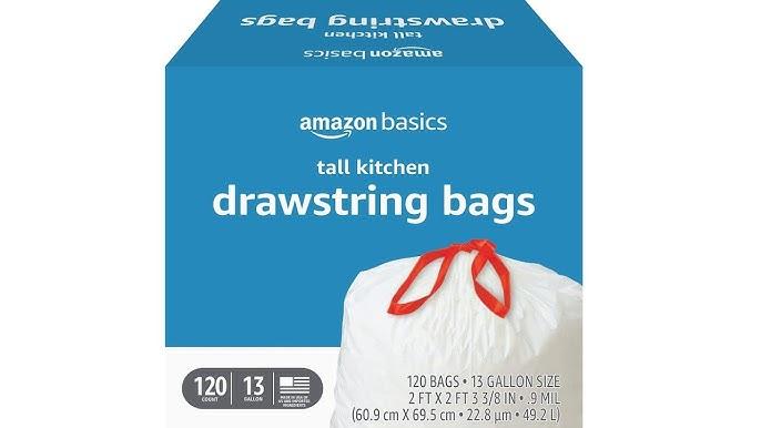 Amazon Basics Tall Kitchen Drawstring Trash Bags, Sturdy and Tear Resistant, 13 Gallon, Unscented, 120 Count