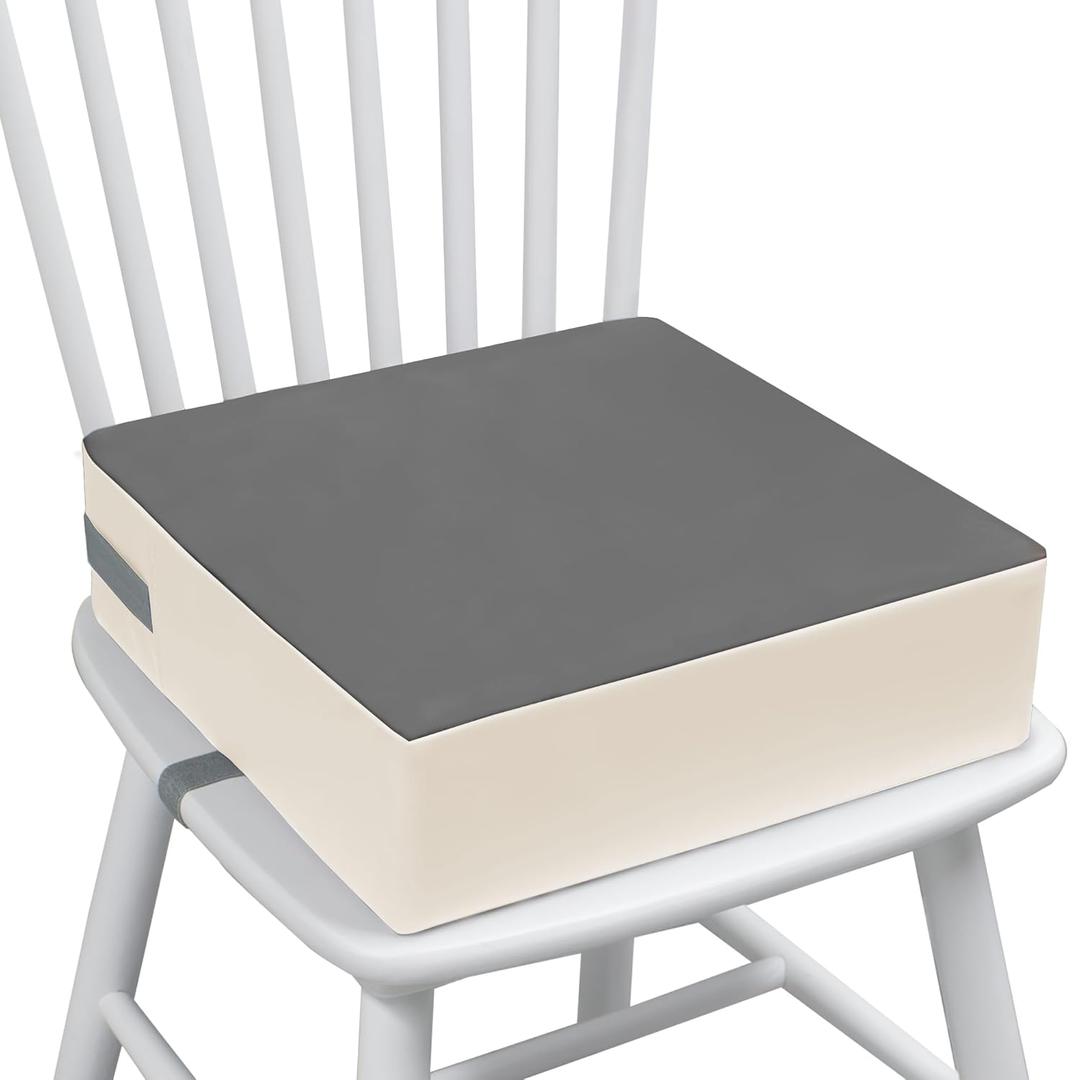 Eiury Toddler Booster Seat Dining Table Kitchen Chair, Waterproof Anti-Scratch PU Cushion, Non-Slip Bottom, Adjustable Buckle Straps, Easy Clean Portable Seat Cushion (Dark Grey+White)