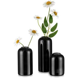 Glasseam Bud Vases for Flowers, Cute Black Vase Set of 3, Small Glass Vases for Decor, Handmade Unique Decorative Vases for Living Room Decorations, Minimalist Modern Flower Vases for Centerpieces