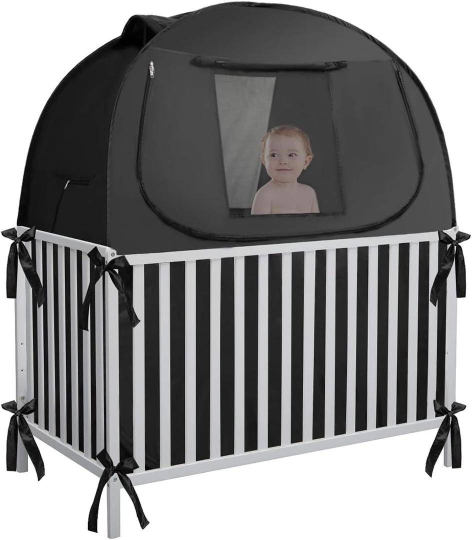 Crib Blackout Cover, Breathable Blackout Crib Cover to Block 90% of Light, Portable Crib Tent Blackout for Baby Better Napping or Sleeping (55.2" x 27.6" x 51.6")