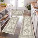 Pauwer Kitchen Rugs Sets of 3 Non Slip Washable Kitchen Mats for Floor Farmhouse Kitchen Floor Mat Runner Rug Boho Kitchen Sink Rug Carpet for Kitchen Hallway Laundry Room, Brown (20"x32"+20"x47"+20"x59")