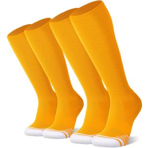 FITRELL 2/3 Pack Baseball Soccer Softball Socks for Kids Youth Men & Women Over-the-Calf Knee High Socks (Multiple Colors) (Gold, S)