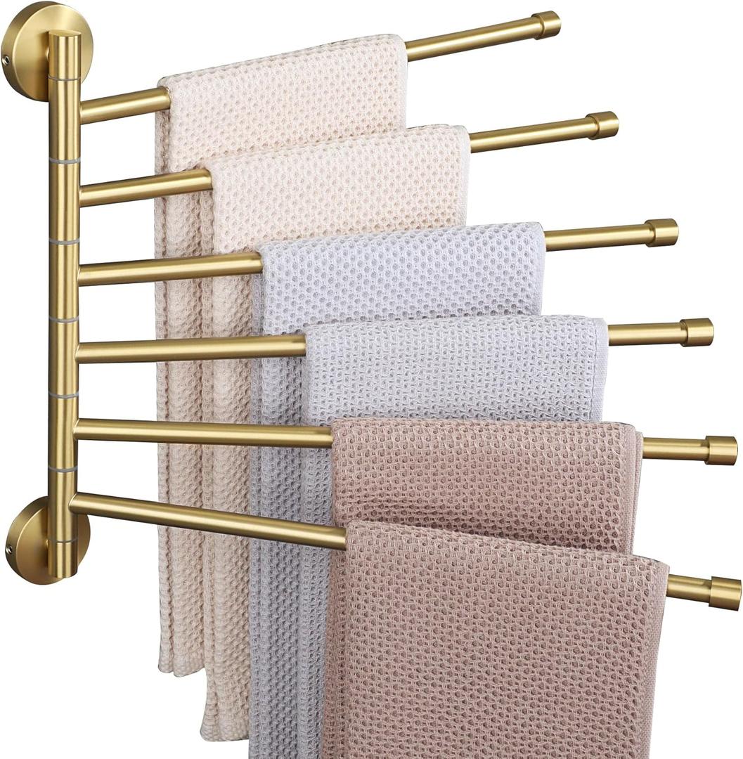 Alise Swing Out Towel Rack,Folding Hand Towel Bar 6 Bars Arm Towel Holder Towel Hanger for Bathroom Wall Mount,Space Saving Towel Rail,GDL8006-G SUS304 Stainless Steel Brushed Gold