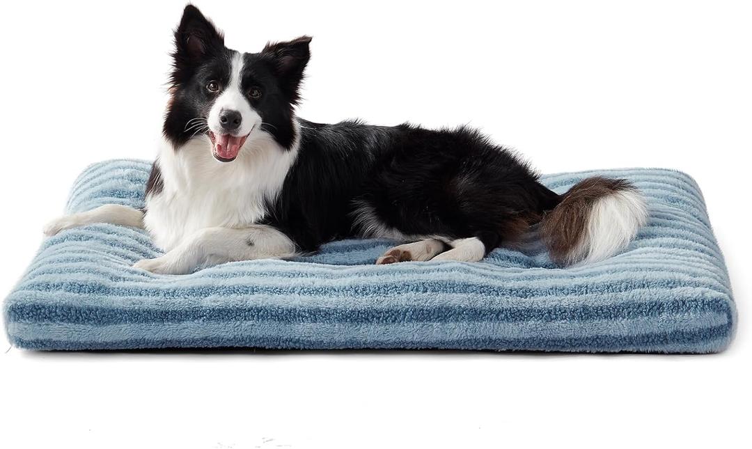 FURTIME Washable Dog Bed Large Sized Dogs, Deluxe Dog Crate Beds Comfy Fluffy Kennel Pad Anti-Slip Pet Sleeping Mat, Machine Washable Dogs Pillow, 35"x23"x3.5", Blue