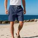 Mens Cargo Shorts Casual Drawstring Elastic Waist Corduroy Summer Beach Shorts with Pockets (Blue, S)