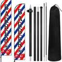 VitalCozy 2 Set Barber Flag Barbershop Themed Swooper Flag Banner with Pole Kit Open Feather Barber Sign for Salon Business Advertising Outdoor Outside(14.8 Ft)