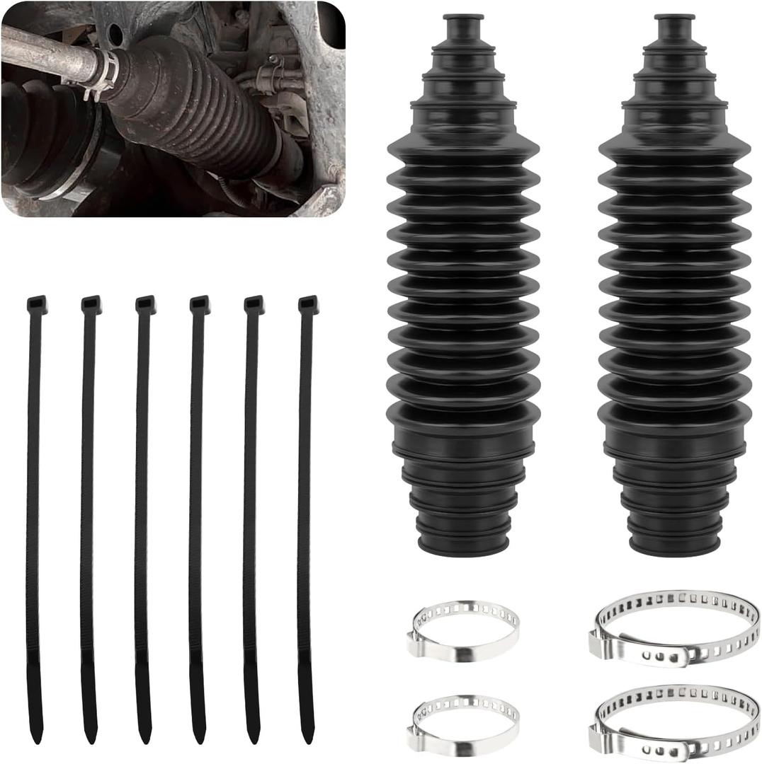 2PCS Inner Tie Rod Boot Kit,Multi-Size Adjutable Rack and Pinion Boot Kit with Pinion Bellow Cable Ties & Clamps,Silicone Dust Resistant Steering Rack Boots Kits Car Accessories