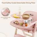 High Chair for Babies and Toddlers, Convertible Baby High Chair with Easy Clean Removable Tray, Multi-Use Foldable Highchair with Adjustable Legs (Pink)