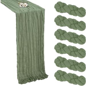 6 Pack Sage Green Cheesecloth Table Runner 10FT Boho Cheese Cloths Gauze Fabric Table Runners 120 Inch Rustic Sheer for Easter Spring Wedding Birthday Party Baby Shower Home Decorations