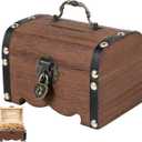 Vintage Piggy Bank Wood Treasure Chest with Lock and Key, 5.7 Inch Small Wooden Box Money Bank Saver for Wedding Birthday Favor