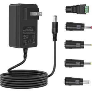 VHFZK 24V 1.5A 1A 0.5A Power Adapter 100V-240V 24 Volt Power Supply Cord DC to AC with 5 Selectable Plugs, DC24V Transformer for LED Strip Light, CCTV Camera, Essential Oil Diffuser