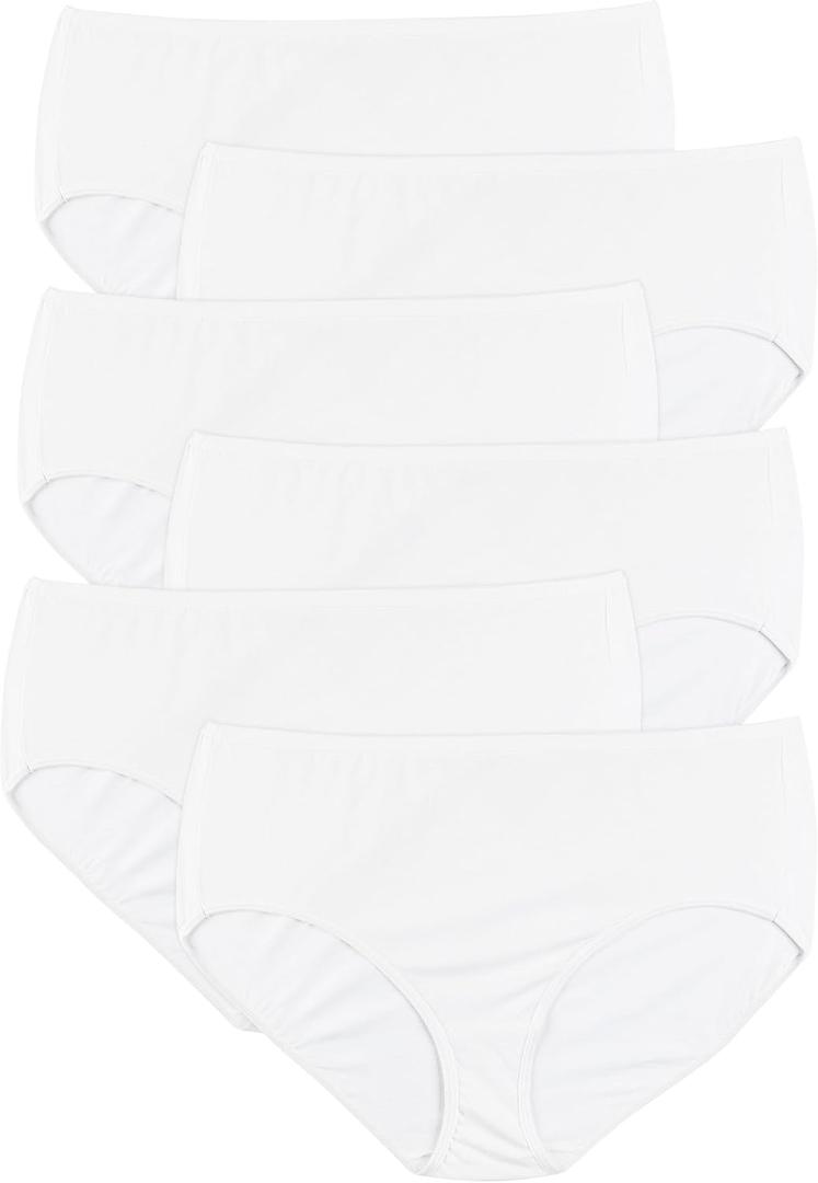 Just My Size Women's Plus Size Cool Comfort Cotton Brief 6-Pack, White, 14