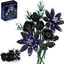 Flower Bouquet Building Set, 12 Gothic Black Rose and Lotus Botanical Collection Building Block Toy Compatible with Lego Flowers for Adults Women Home Decor, Gift for Valentine, Mother's Day