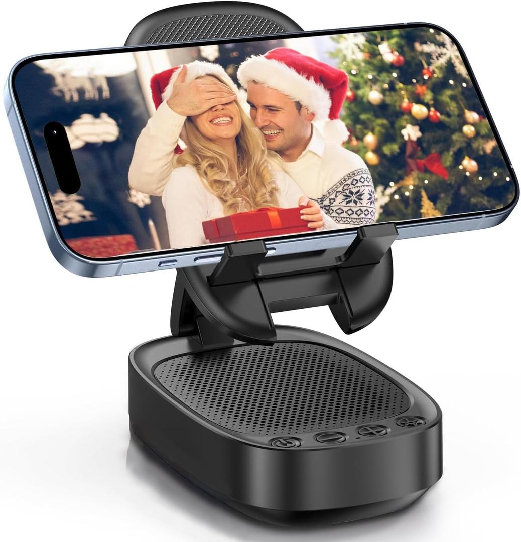 Cell Phone Stand with Wireless Bluetooth Speaker, Unique Gifts for Men/Women, Adjustable Phone Holder with 5 LED Light Modes, Anti-Slip Base HD Surround Sound, Phone Speaker Amplifier for iPhone/iPad (Black)