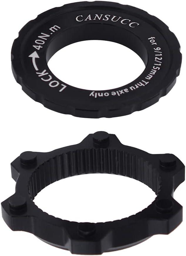Bicycle Center Lock Adapter with Lock Ring Aluminum Alloy Centerlock Adaptor 6-Bolt Disc Brake Rotor Adapter Hub Spacer Bicycle Accessories for Mountain/Road Bike 9/12/15mm hub axles (Black)